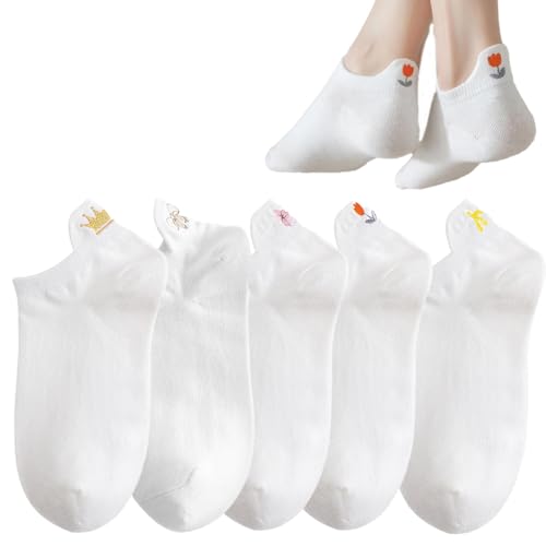 PYEUIFT 5 paires de Chaussettes Femme, 36-42, Socquettes Femmes Blanches, Confortables en Coton, Pour le Sport et le Quotidien, Fantaisie Chaussettes Sport...