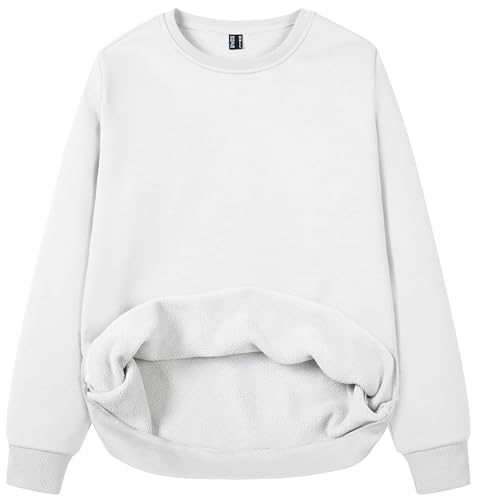 MAGCOMSEN Women's Fleece Lined Sweatshirt Crewneck Cotton Pullover Fall Casual Long Sleeve Warm Tops