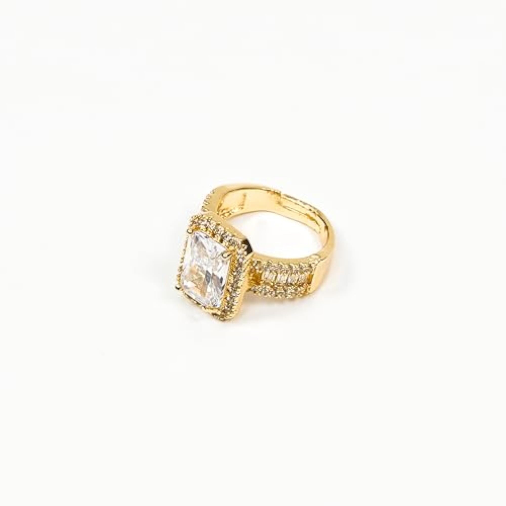 Emerald-Cut Halo Adjustable Statement Ring