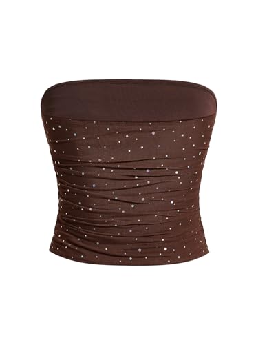 Image of Floerns Women's Rhinestone Sleeveless Bandeau Party Corset Strapless Tube Sequin Top