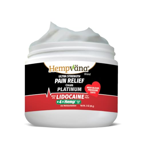 Hempvana Platinum Lidocaine Ultra-Strength Relief Cream 4X Hemp Numbs Aggravated Nerves Long-Lasting Relief for Back Knees Shoulders & More. AS SEEN ON TV. Odor-Free Non-Greasy. Works Fast