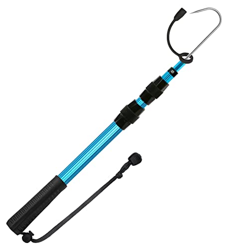 SAN LIKE Telescopic Fishing Gaff,Aluminum/Fiberglass Pole with Nonslip Rubber Handle,Stainless Steel Hook with M8 Screw, Fish Gaff Can Float When Extending - Good for Freshwater and Saltwater Fishing