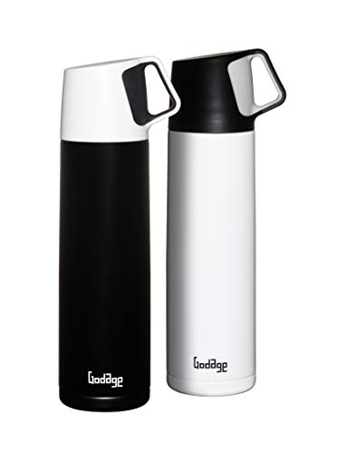 Godage Stainless Steel Double Wall Coffee Thermos, Vacuum Bottle, Amazing Temperature Retention Effect, For Hot And Cold, Leak And Sweat Proof, Built In Cup, 17 Ounce (500Ml), Bpa Free (White) #TOP4