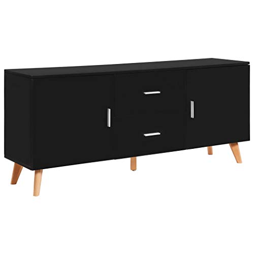 Preisvergleich Produktbild Festnight Sideboard / Modern Kommode / Beistellschrank mit Stauraum / Skandinavisches Schrank / Mit 2 Schubladen und 2 Ablagefächern / Schwarz Hochglanz MDF mit Holzbeine 160×40×70 cm
