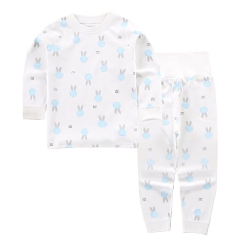 YANWANG 100% Baumwolle Baby Kinder Schlafanzüge Jungen Mädchen Pyjamas Set Langarm Nachtwäsche（White Rabbit，2-3 Jahre）