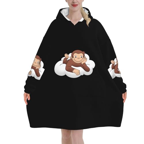 おさるのジョージ (2) フード付き着る毛布 袖付き オーバーサイズ フランネルルームウェア 暖かい 部屋着
