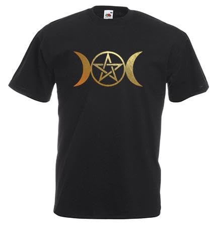 Unisex Black Triple Moon Goddess Pagan Pentacle Wicca Deity T-Shirt [XL]