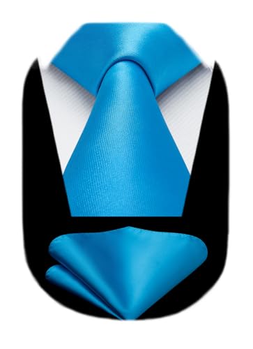 Image of HISDERN Mens Solid Color Ties Formal Satin Necktie and Pocket Square Set Classic Wedding Business Tie & Handkerchief