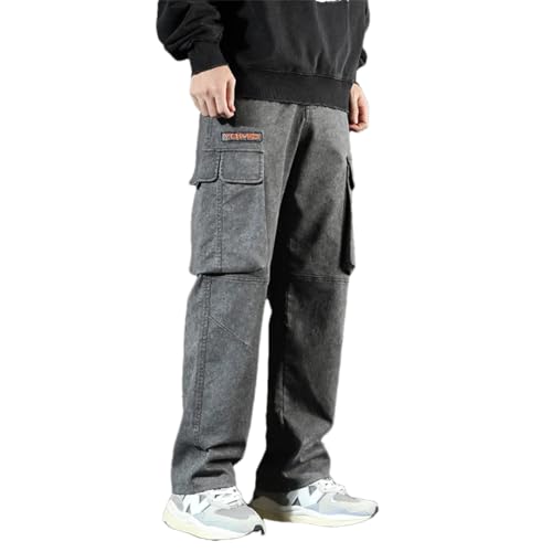 Men's Loose Cargo Jeans Outdoor Paratrooper Straight Pants Stretch Loose Wide Leg Pants