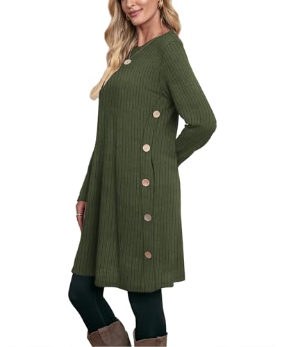 Image of OFEEFAN Long Sleeve Dress for Women Crew Neck Fall and Winter Tunic Dress with Pockets