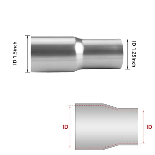 Image of A-KARCK Exhaust Adapter Connector 1.25 inch ID to 1.5 inch ID, Exhaust Pipe Reducer 4 inch Overall Length 304 Stainless Steel