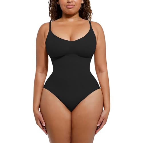 Seamless Bodyshaper Bodysuit for Women - Full Body Shapewear Body Sculpting Suits Sleeveless Round Neck, Black, Small