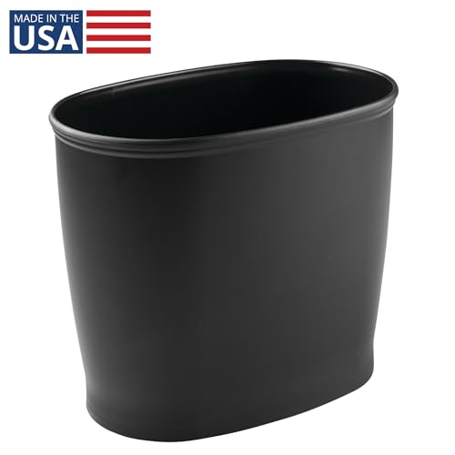 Image of iDesign Slim Plastic Bathroom Trash Can, Black | Small Garbage Bin, For Bedroom, Office, Desk, Dorm