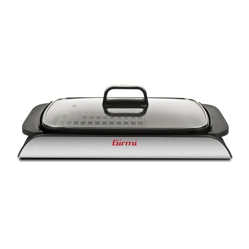 Girmi BQ91 Parrilla y Barbacoa Eléctrica, 2000W, Placas Antiadherentes XL 40 x 30 cm de Doble Uso, Sin Humo, Tapa de Vidrio Templado, Temperatura Regulable, Bandeja Recogegrasas, Color Gris - imagen 2