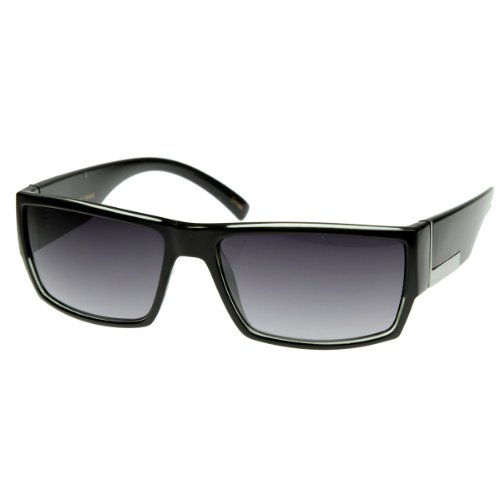 zeroUV Modern Acetate Square Flat Top Wrap Sunglasses w/Metal Detail (Black)