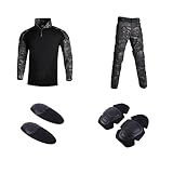 Binejolir Tactical Military Airsoft Kleidung Anzüge Uniform Trainingsanzug Camouflage Jagdhemden Hosen Paintball-Sets Military Pant Men - Black Camo,4XL(95-105kg)