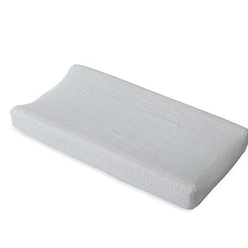 Image of Red Rover Kid Muslin Changing Pad Cover – 16” x 32” - 100% Cotton – Machine Washable – Standard Size - Stitched Holes for Safety Straps – Lightweight & Breathable – Unisex (Grey Micro Stripe)