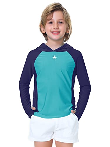 Image of AOBUTE Unisex Kids Long Sleeve Hoodie Rash Guard Boys UPF 50+ Swim Top with Thumb Hole 3-12 Years