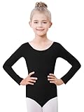 Kefiyis Ballettkleidung Mädchen Ballett Trikot Langarm Ballettanzug Baumwolle Ballett body Tanzbody Turnanzug Gymnastikanzug für Kinder Damen Größe 110-170 Schwarz 170