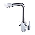WIMPBLADB 3 In1 Kitchen Faucet with Drinking Filtered Water Outlet, 360° Swivel High Arc Water Filter Purifier Solid Brass Cold and Hot Water Mixer Tap with 2 Handles,Black(Chrome)