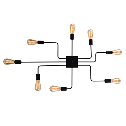 mirrea Modern Industrial Semi-Flush Mount Metal Ceiling Lighting for Rectangular Room 8 Lights (Black Painted)