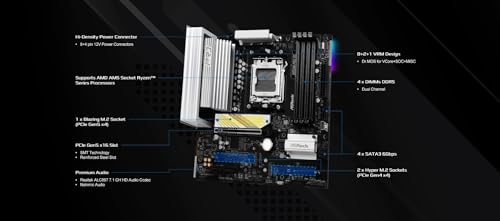 Image of ASRock B850M Pro RS Micro-ATX AM5 Motherboard, AMD Ryzen 9000 /8000 /7000 Support, DDR5 8000+(OC), PCIe 5.0, WiFi 6E, 2.5G LAN, USB 3.2 Gen2 Type-C