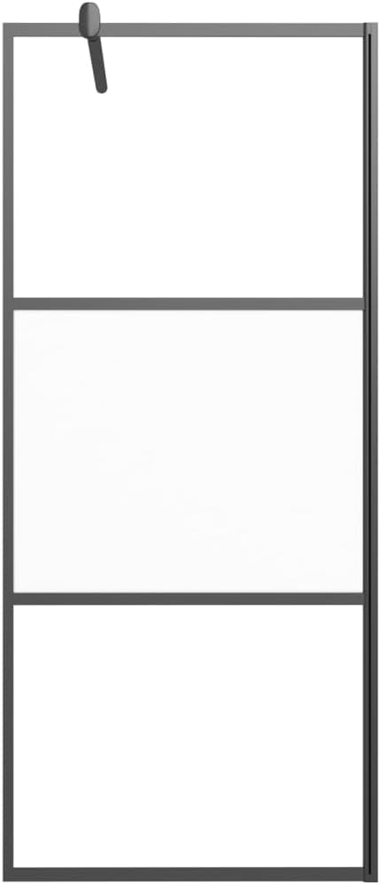 Walk-in Shower Screen 35.4x76.8 Inch, Half Frosted ESG Safety Glass Partition with Adjustable Black Aluminum Frame, Modern Bathroom Shower Enclosure
