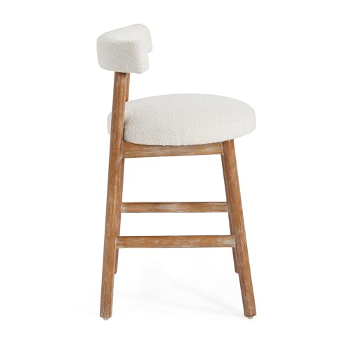 Juego de 4 butacos altos para barra Christopher Knight Home Anny, asiento redondo tapizado en tela bouclé, estructura de madera de caucho, con reposapiés, color natural + beige miniatura 7