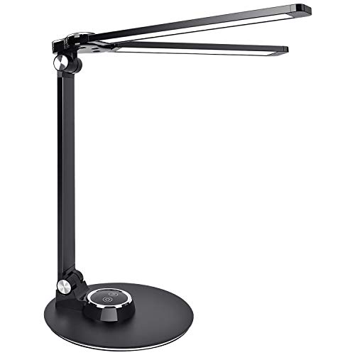 Preisvergleich Produktbild LED-Tischlampe, Doppelkopf, dimmbar, ultradünn, zusammenklappbar, 5 W USB wiederaufladbare Leselampe, Augenschutz, Tischlampe, 3 Helligkeitsstufen, 8 W, Touch-Bedienung, Schwarz