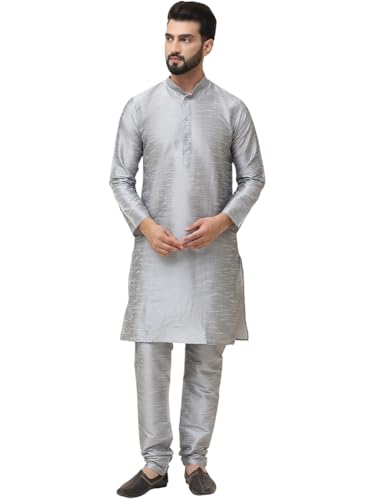 Image of SOJANYA Men's Dupion Silk Solid (Since 1958 Kurta Set & Churidaar Pyjama
