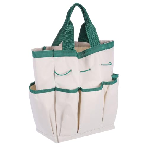 QUARKZMAN Borsa Attrezzi Giardino 9.5 x 5.9 x 11.8 Grande Borsa Tessuto Oxford con Tasche Borsa Giardino Organizzatore Attrezzi Piante Conservazione Trasportatore per Esterni, Crema