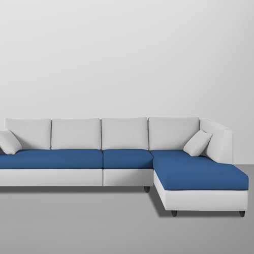 Image of Florian RHS 6 Seater L Shape Sofa Set for Living Room (Blue Grey Fabric) Premium Fabric Sofa