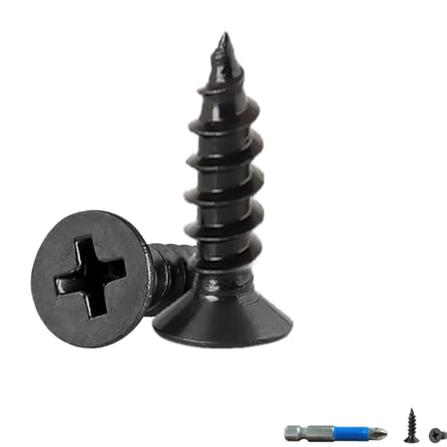Wood Screws, 200 PCS High Hardness Flat Head Phillips Screws, Drywall Screws, Phosphated Black