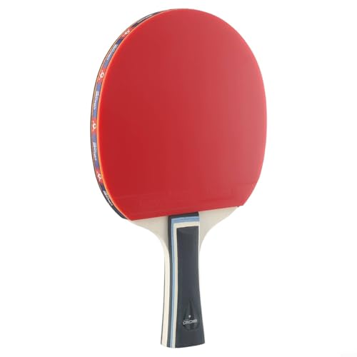 Table Tennis Racket, 7-Ply Wood Offensive Type for Ping Pong Paddle with Defensive Stability for All-Round Play, Long Handle, Black and Red
