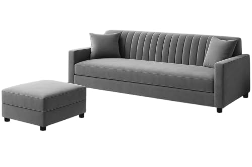 Image of Rosebell Sofa Set with Ottoman Combo 3 Seater Sofa Set with Matching Footrest for Living Room,Office, & Bedroom - Grey