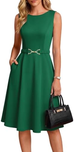 GRACE KARIN Damen Kleider Elegante A-Linie Freizeit Rundhals Mit Tasche | Elegante, A-Linie, ärmelloses, Knielang, Rundhals, Mit Tasche, Freizeit, Hochzeit, Arbei, Business, Party