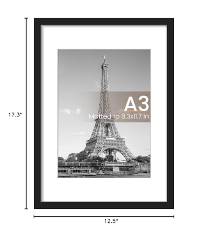 Image of upsimples A3 Picture Frame, Display Pictures 8.3x11.7 with Mat or 11.7 x 16.5 Without, Wall Hanging Poster Frames, Black, 1 Pack