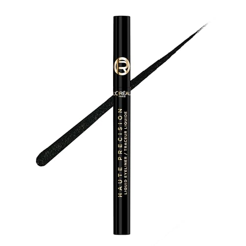 L'Oreal Paris Haute Precision Waterproof Liquid Eyeliner, Smudge-Proof Eye Liner with Micro-Tip, for up to 28HR Eye Makeup Wear, 010 Black Silk