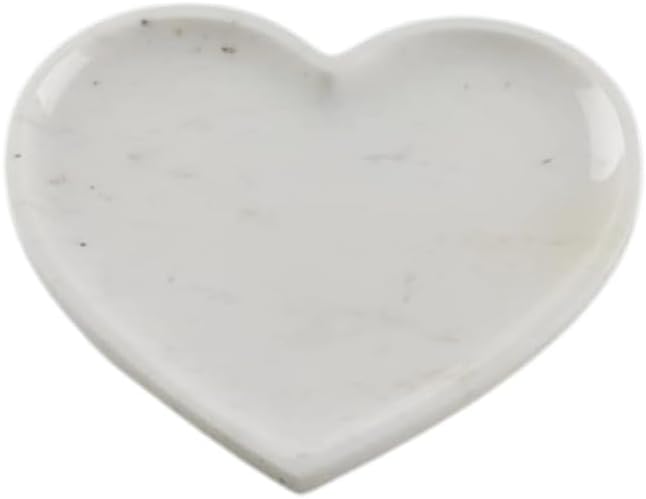 Heart Shape Marble Vanity Tray for Jewelry, Cosmetics, Candles, Lotion, Shampoo, and Perfume, for Dresser and Bathroom, (8 in, White)