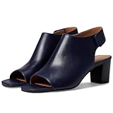 MOOMMO Women Blue Chunky Block Heel Booties Sandals Open Square Toe Cutout Ankle Boots Navy Backless Stacked Mid Heels Matte Sandal Bootie Peep Toe Heeled Sandals Hook Loop Vintage Matte Navy 9