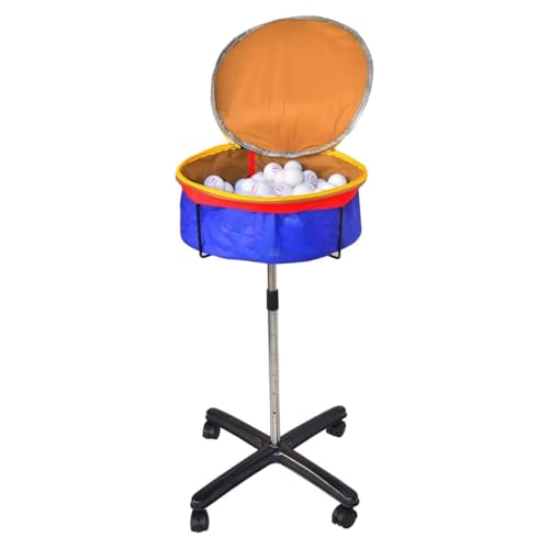 HJJ キャスター付き卓球台車 練習用 移動可能 軽量で安定感があります 高さ調節可能なボール収納バスケット (ラウンド,カバー付き)