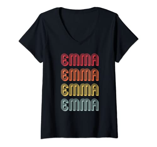 Mujer EMMA Gift Name Personalizado Retro Vintage 80s 90s Cumpleaños Camiseta Cuello V
