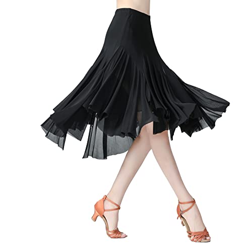 Ballroom Dance Skirts For Women Ballroom Dancing Irregular Long Swing Waltz Latin Salsa Belly Dance Skirts Tango Cha Cha Practice Skirt Flamenco Dress Costume For Performance Black One Size #TOP1