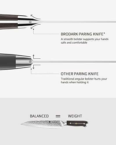 Brodark Paring Knife Ergonomic Ebony Handle Utility Chef Knife 5 Inch Ultra Sharp Peeling Knife With Vg-10 Steel Core Damascus Chef Knife Professional Japanese Chef Knife Durable Hand Made #TOP4