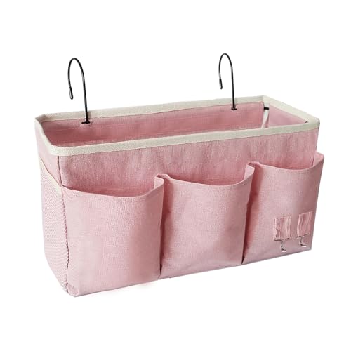SMALIGOLA Bedside Caddy, Bedside Hanging Storage Organizer forBunk and Hospital Beds,College Dorm Bed，Can be Placed Glasses Books Mobile Phones(Light Pink)