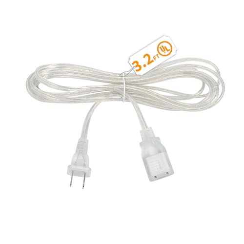 3.2 Feet Short Extension Cord with UL-Certified, Male to Female, Clear Extension Cord Indoor Thin 2 Prong, 2 x 18AWG 10A/250V, Blends Effortlessly, 1 Pack 3.2FT-1 Pack
