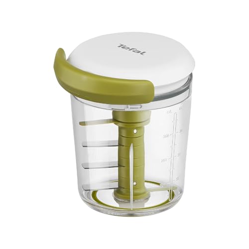 Tefal 5 Segundos - Picadora Manual 450 ml | 3 Cuchillas de Acero Inoxidable, Picado Grueso, Medio y Fino, Base Antideslizante, Sin Electricidad, Rápida y Segura, Verduras, Cebolla, Fácil de Limpiar