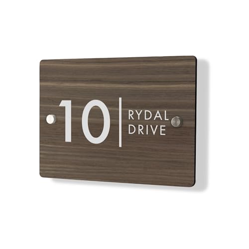 Personalised House Number Plaque 210mm x 148mm Wood Effect Address House Sign Door Number Plate Contemporary Modern Printed Address Signage With Hidden Fixings Waterproof & Scratch-Resistant