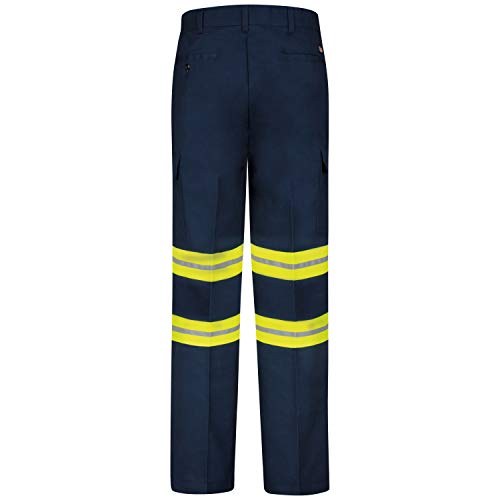 Red Kap Men's Enhanced Visibility Industrial Cargo Pant, Navy Fluorescent Yellow Trim, 36W X 32L #TOP1