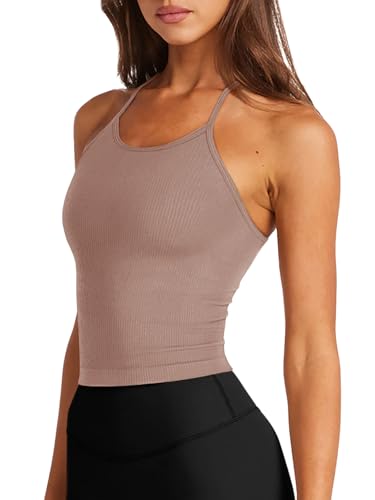 Image of LASLULU Womens Sports Bra Seamless Long Tank Spaghetti Strap Workout Bra